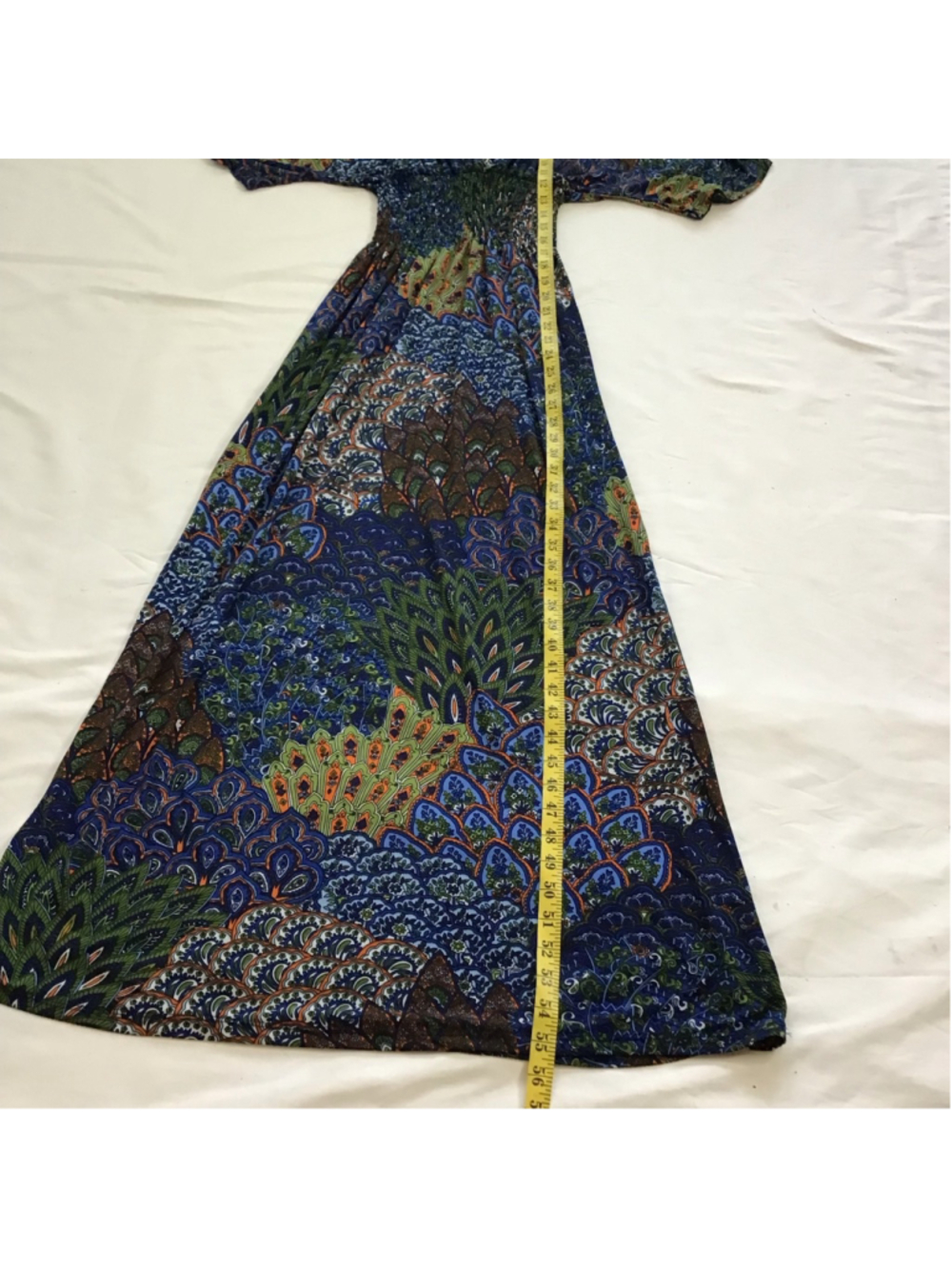 5th & love Women Elegant Blue Green Peacock Paisley Maxi Dress no size tag - Picture 11 of 12